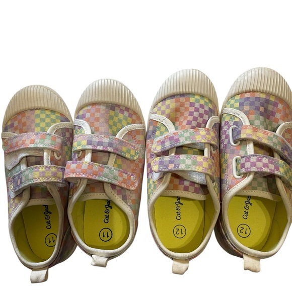 Cat & Jack Girls Canvas Checkered Color Block Shoes Velcro Size 11 & 12 - Picture 1 of 9